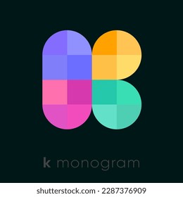 K monogram icon at pixel art style. Kids emblem. 