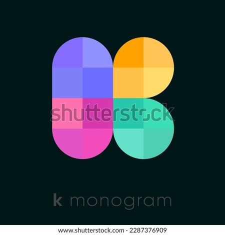 K monogram icon at pixel art style. Kids emblem. 