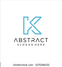 K Monogram Letter Logo With Thin Blue Monogram Outline. Modern Trendy Letters with Vector Design Illustrations.