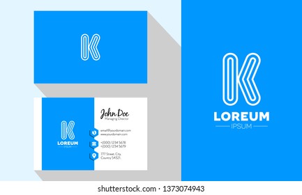 K Multi Line Letter Logo With Professional Business Card