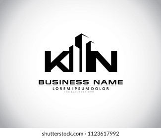 K N Initial logo concept with building template vector.