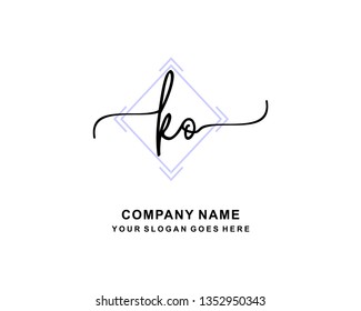 K O Initial Handwriting Logo Template
