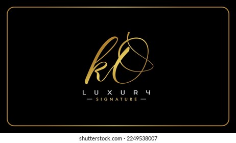 K, O, KO Initial letter logo. Alphabet KO Handwritten Signature logo design. Creative Golden handwriting letters K, O monogram icon.
