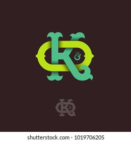 K and O monogram. K and O crossed letters, intertwined letters initials.