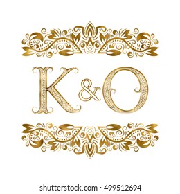 K and O vintage initials logo symbol. The letters are surrounded by ornamental elements. Wedding or business partners monogram in royal style.