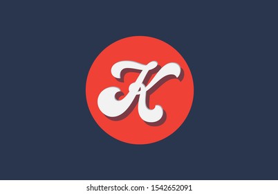 K orange white circle logo letter alphabet for company icon design. Suitable as a logotype for corporate or business