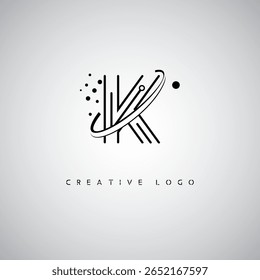 K Orbit Monogram Logo – Futuristic Minimal Letter mark with Circular Line Art, Tech-Inspired Dots and Space Motion Concept for Modern Branding Identity