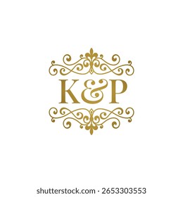 K and P initials logo ornament gold. Perfect for wedding or business partner symbol