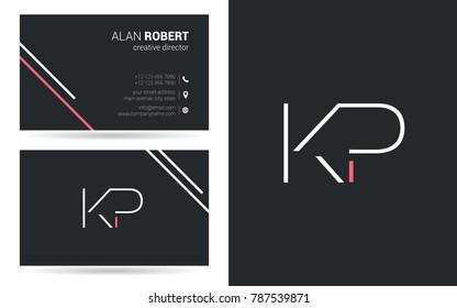 K & P logo stroke letter design with business card template