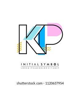 K P Memphis letter style, initial logo template vector full color.