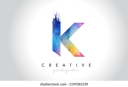 K Paintbrush Letter Design with Watercolor Brush Stroke and Modern Vibrant Colors Vector.