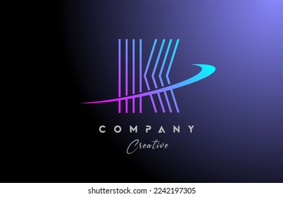 K pink blue alphabet letter logo icon design with swoosh. Line creative template for company and business