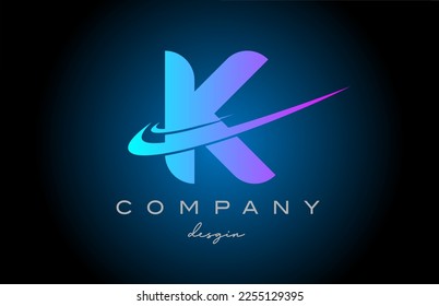 K pink blue alphabet letter logo with double swoosh. Corporate creative template design for business and company