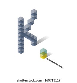 K - Pixel Isometric Alphabet - Vector Illustration - Typography