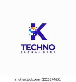 K Pixel Letter Logo Design Template, Pixel Technology logo symbol concept