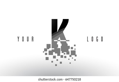 K Pixel Letter Logo with Digital Shattered Black Squares. Creative Letters Vector Illustration.