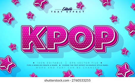 K Pop Editable Text Effect Design Modern Korean Trend Graphic Style with Star and Typography Lettering on Blue Background. Premium Illustration Mockup Template for Greeting Card, Flyer, Banner, Celebration Poster or Party Invitation