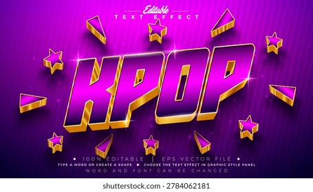 K Pop Editable Text Effect Design Modern Korean Trend Graphic Style with Star and Typography Lettering on Pink Background. Premium Music or Dance Illustration Mockup Template for Party Flyer, Promotional Banner, Celebration Poster, Greeting Card or Invitation