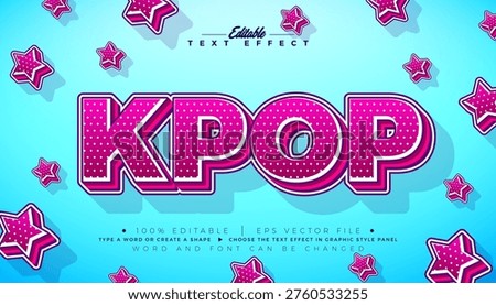 K Pop Editable Text Effect Design Modern Korean Trend Graphic Style with Star and Typography Lettering on Blue Background. Premium Illustration Mockup Template for Greeting Card, Flyer, Banner, Celebration Poster or Party Invitation