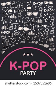 K Pop Hand Draw Doodle Background. Korean Music Style