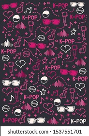 K Pop Hand Draw Doodle Background. Korean Music Style