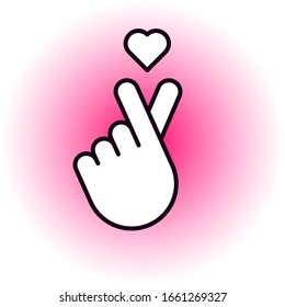 K pop mascot. Hand fingers making heart. Flat outline kawaii style. Vector illustration. 