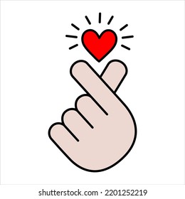 K Pop symbol, hand with heart, snapping fingers, vector, white background