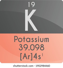 K Potassium Alkali metal Chemical Element Periodic Table. Square vector illustration, colorful clean style Icon with molar mass, electron config. and atomic number for Lab, science or chemistry class