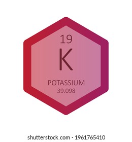 K Potassium Alkali metal Chemical Element Periodic Table. Hexagon gradient vector illustration, simple clean style Icon with molar mass and atomic number for Lab, science or chemistry education.