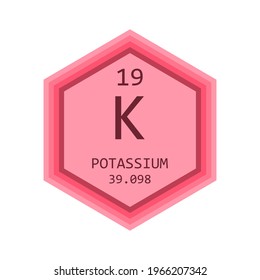 K Potassium Chemical Element Periodic Table. Hexagon gradient vector illustration, simple clean style Icon with molar mass and atomic number for Lab, science or chemistry education.