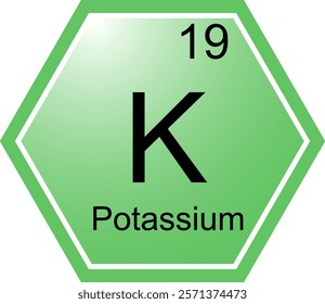 The K Potassium icon. A chemical element of the periodic table. K is an alkali metal. Science, chemistry. Vector hexagonal image.