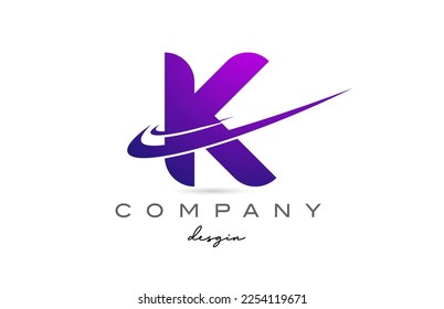 K purple alphabet letter logo with double swoosh. Corporate creative template design for company and business