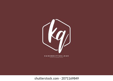 K Q KQ logo, Initial lettering handwriting or handwritten for identity. Logo with signature and hand drawn style.
