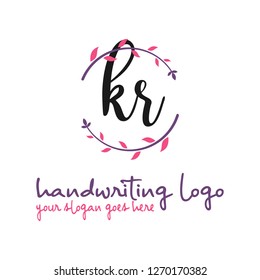 K R Initial handwriting logo vector