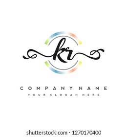 K R Initial handwriting logo vector