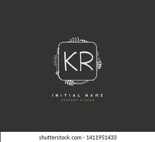 K R KR Beauty vector initial logo, handwriting logo of initial wedding, fashion, jewerly, heraldic, boutique, floral and botanical with creative template for any company or business.