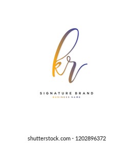K R KR Initial letter handwriting and  signature logo concept design