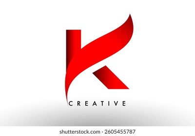 K red letter logo design icon. Creative curved swoosh K letter icon vector for business identity