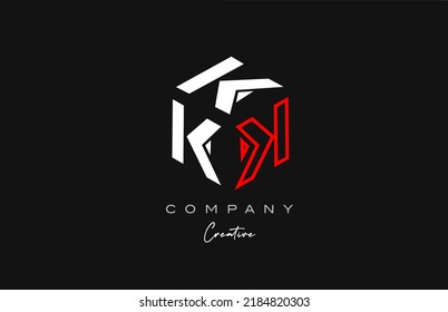 K red line three letter cube alphabet letter logo icon design. Creative template for company and business