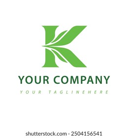 K shaped eco logo with leaves