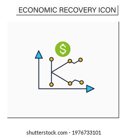 K shaped recovery color icon. Economy fluctuations. Different economy parts recover at different rates, times, or magnitudes. Business concept. Isolated vector illustration
