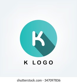 k simple blue alphabet logo with long shadow