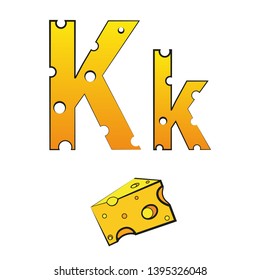 K, swiss vector Alphabet made of Cheese, Vector Icons isolated on white