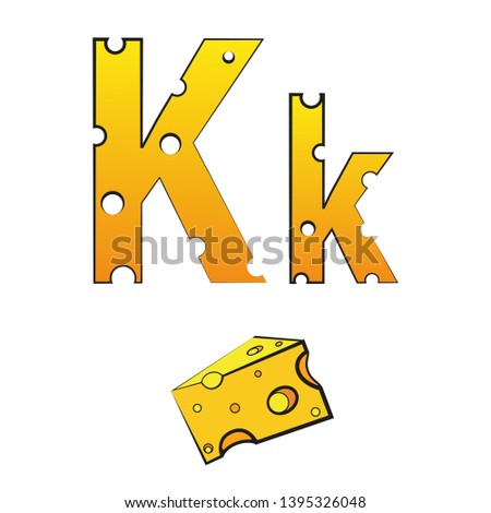 K, swiss vector Alphabet made of Cheese, Vector Icons isolated on white