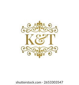K and T initials logo ornament gold. Perfect for wedding or business partner symbol