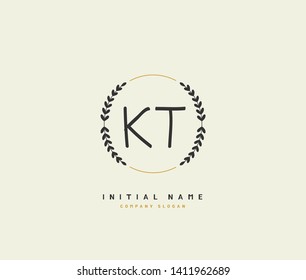 K T KT Beauty vector initial logo, handwriting logo of initial wedding, fashion, jewerly, heraldic, boutique, floral and botanical with creative template for any company or business.