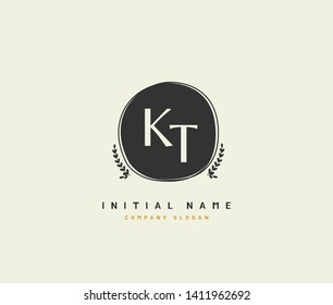 K T KT Beauty vector initial logo, handwriting logo of initial wedding, fashion, jewerly, heraldic, boutique, floral and botanical with creative template for any company or business.