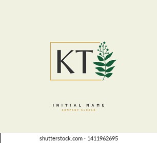 K T KT Beauty vector initial logo, handwriting logo of initial wedding, fashion, jewerly, heraldic, boutique, floral and botanical with creative template for any company or business.