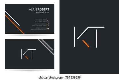 K & T logo stroke letter design with business card template