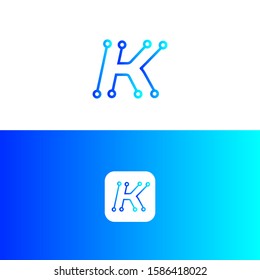 K tech letter logo design, K icon, 